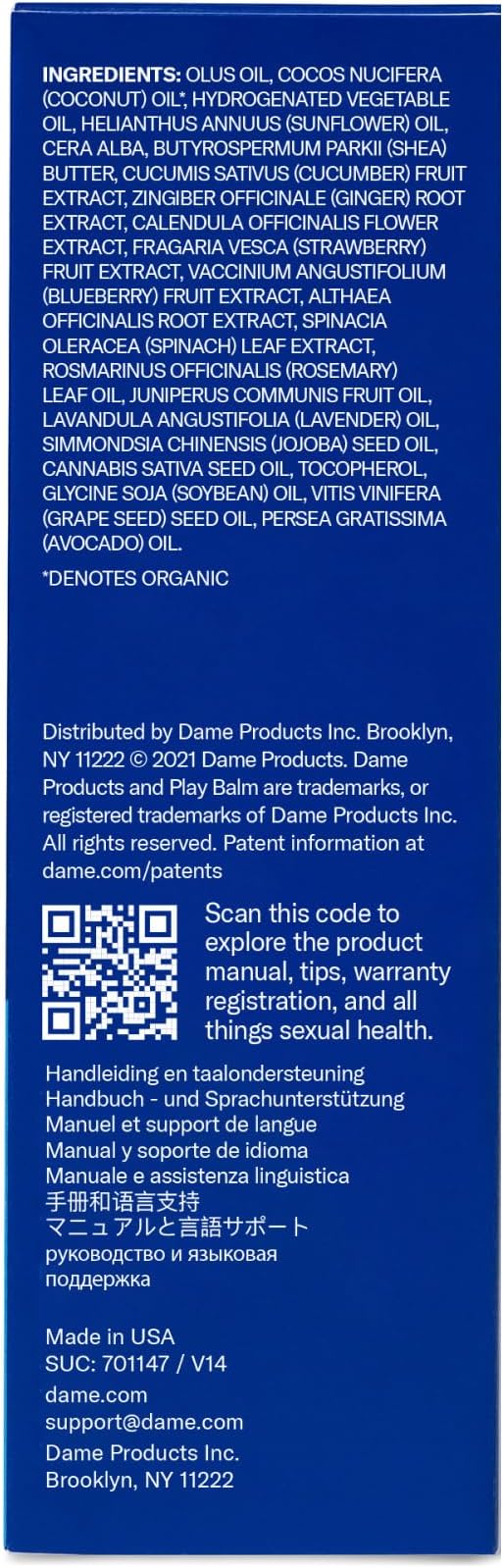 Dame Products Play Balm for Women and Men - Oil-Based Moisturizer + Massage Lotion