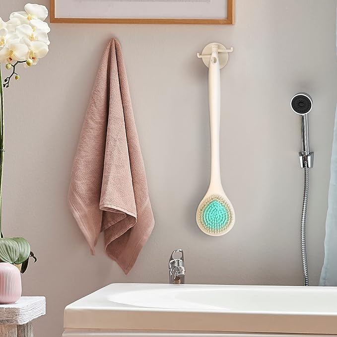 BEDELITE Back Bath Brush Long Handle for Shower of 2 - Soft Shower Brush for Men & Women,Back Brush Scrubber - 16.4" Long Skin Exfoliator for Body Bath ScrubberοΌ2 Pack, Pink & IvoryοΌ