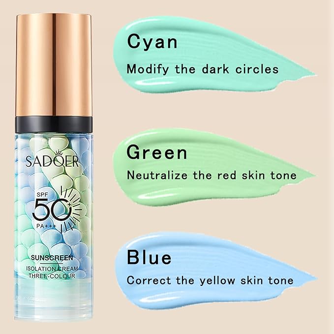 3 In 1 Primer for Face Before Makeup, SPF 50 Sunscreen Isolation Cream Color Corrector, Moisturizing Makeup Primer One Step, Oil Control Skin Tint Corrector, Refreshing