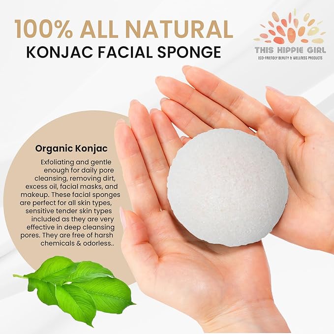 This Hippie Girl | Konjac Exfoliating Organic Facial Sponge | Plant Based Gentle Exfoliating Face Scrubbie | Safe for Sensitive Skin | Simply White (White)