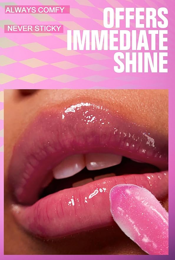 Beauty Glazed Big Brush Head Lip Oil, Ultra-Hydrating & Nourishing, Smooth Glossy Finish Lip Glow Oil, Shiny and Vegan Tinted Lip Gloss, Non-Sticky Formula (1, 02# Shiny)