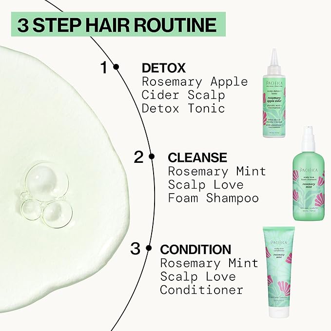 Pacifica Scalp Detox Set β Rosemary Apple Cider Vinegar Scalp Exfoliating Tonic with Scalp Massager Brush, Deep Cleansing & Clarifying Treatment for Buildup, Dry Flaky Scalp, Vegan