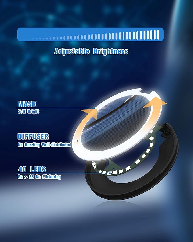 Glocusent Compact Makeup Mirror, 2-Sided 1X/10X Magnification, 40 LED Lighted Makeup Mirror, Handheld & Portable, 3 Colors & Brightness Dimmable, Rechargeable, Perfect for Travel & On The go