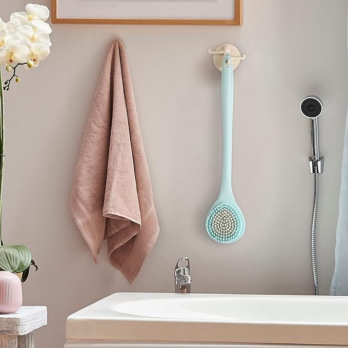 BEDELITE Back Bath Brush Long Handle for Shower of 2 - Soft Shower Brush for Men & Women,Back Brush Scrubber - 16.4" Long Skin Exfoliator for Bath Scrubber Body BrushοΌ2 Pack, Blue & IvoryοΌ