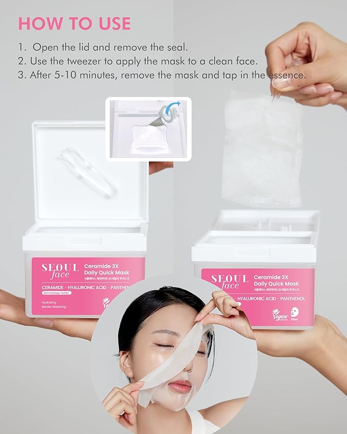 DERMAL Seoul Face Ceramide 3X Daily Quick Mask 36 Sheet β Korean Skincare Vegan Tencel Facial Masks - Intensive Moisturizing, Elasticity Mask Sheets with Hyaluronic Acid, Panthenol, Adenosine