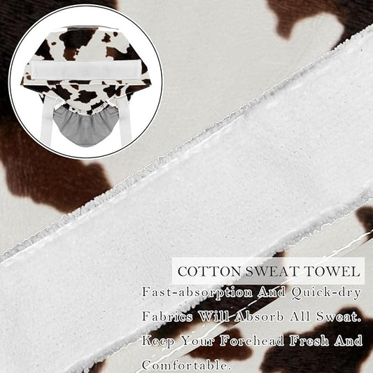 2 PCS Bouffant Cap with Button Ponytail Pouch Working Cap Sweatband Adjustable Surgical Cap Black and White Cow