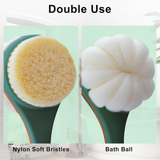 Hotodeal Shower Brush with Bristles and Bath Mesh Sponge
