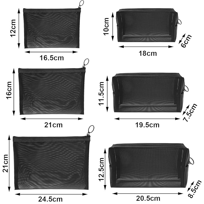 6 Pieces Mesh Makeup Bags Mesh Cosmetic Bag Portable Travel Organizing Zipper Pouch Toiletries Makeup Pouches for Home Office Travel Accessories (Black)