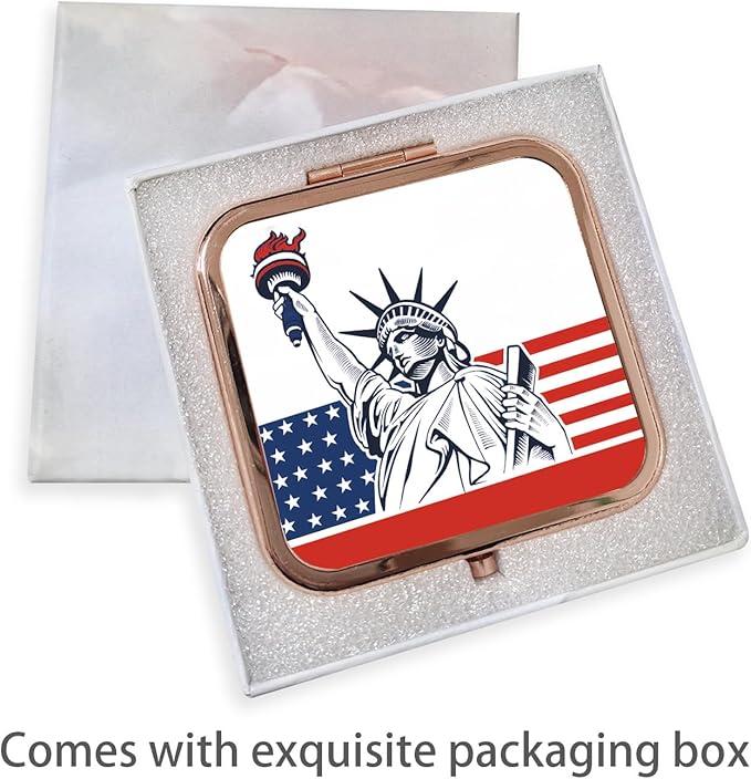 Small Compact Mirror, Rosegold Square 2.8”×2.8” DropRubber Style Double Sided Mini Magnifying 1X/2X Mirror for Purse Can be Used as Gifts for Woman (LadyLiberty)