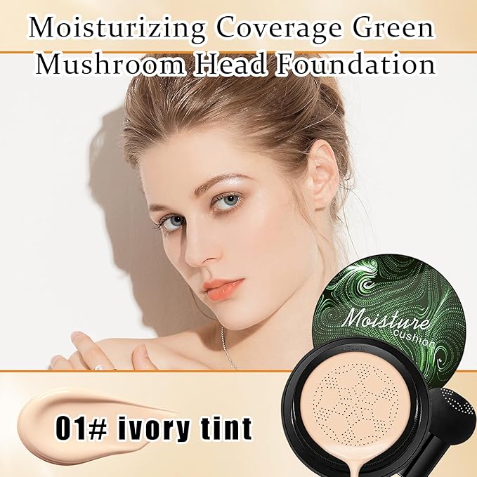 Mushroom Head Air Cushion CC Cream Foundation Makeup,Moisturizing BB Cream Face Makeup Liquid Foundation,Long Lasting Full Coverage Concealer for All Skin TypesοΌIvoryοΌ