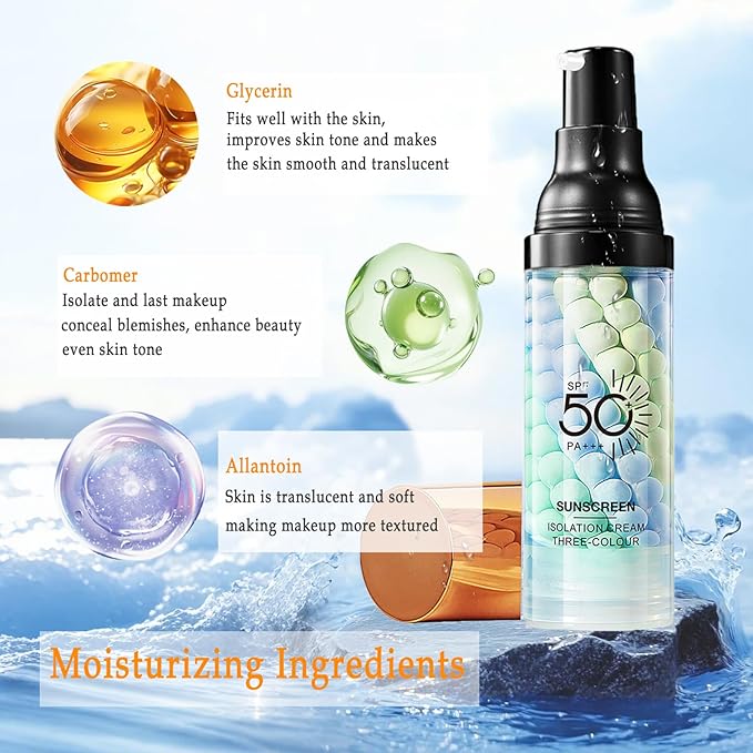 3 In 1 Makeup Primer for Face,SPF 50,Primer for Face Before Makeup,One Step Color Corrector,Sunscreen Makeup Primer,Isolation Cream,Skin Tone Even,Summer Oil Control Moisturizing Makeup Base