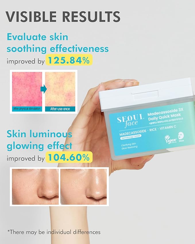 DERMAL Seoul Face Madecassoside 3X Daily Quick Mask 36 Sheet β Korean Skincare Vegan Tencel Facial Masks - Improving Dark Spots, Soften Skin Mask Sheets with Rice, Vitamin C, Panthenol