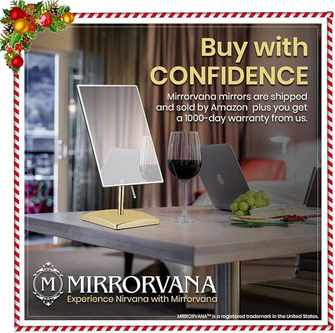 MIRRORVANA Large Free Standing Mirror - Frameless, Gold-Plated, Beveled Design for Desk, Retail Counter, Bathroom and Vanity Dressing Table (9.8" x 7")