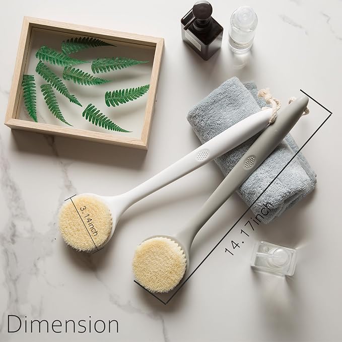 2 Pack Shower Brush for Back, 14in Body Brush Long Handle Back Scrubber, Soft Bristles Shower Brush for Men & Women, Bath Scrubber with Scalp Massager Shampoo Brush and Mini Exfoliating Brush (2 Pack)