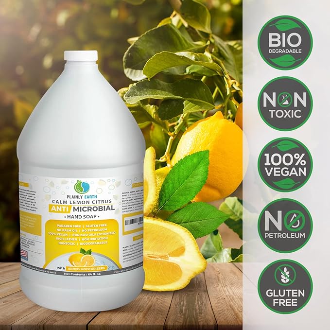 Antimicrobial Liquid Hand Soap (64 Oz) - Antibacterial Soap Refill - Hand Soap Refill Bottle - Cruelty Free Moisturizing Soap, Calm Lemon Citrus