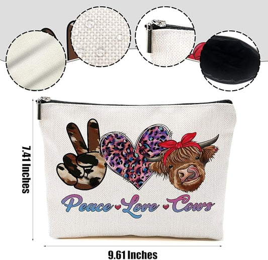 2pcs Funny Print Cow Stuff Western Makeup Bag, Cows Cosmetic Bag Cow Gifts for Women Female Girls Sister BFF, Christmas Birthday Gift, Western Stuff Travel Toiletry Bags