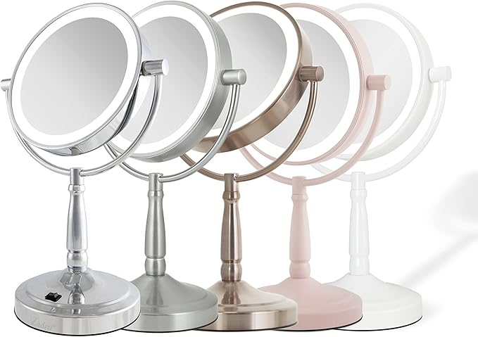 Zadro 9" Round LED Makeup Mirror with Lights and Magnification 5&10X/1X AA Battery Operated Swivel Lighted Makeup Mirror