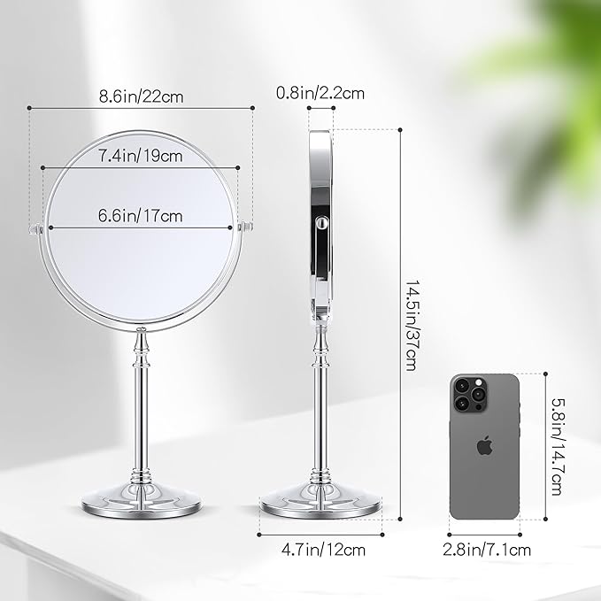 MIYADIVA Magnifying Mirror 20x, Double Sided 1X & 20X Magnifying Mirror on Stand, Large Tabletop Magnified Vanity Mirror, Magnified Mirrors with 360Β°Rotation for Bathroom or Bedroom,8 Inches