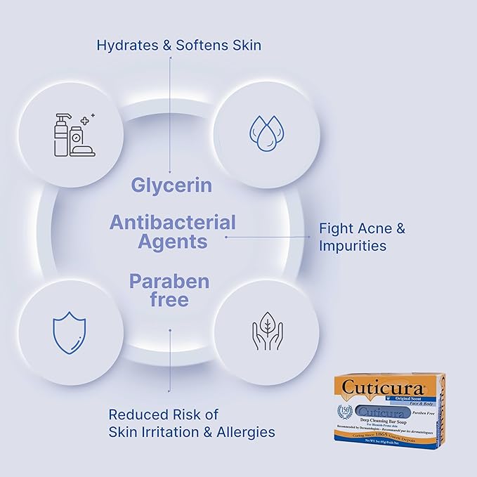 Cuticura Official Deep Cleansing Face and Body Soap 3 oz (Pack of 6)