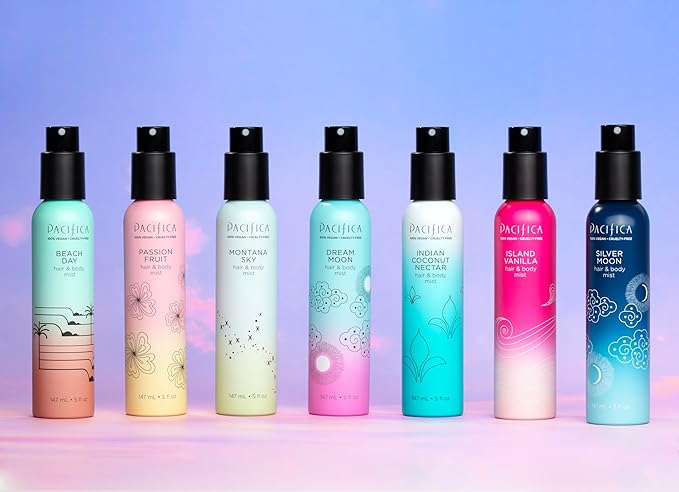 Pacifica Beach Day Hair Mist Perfume & Full Body Spray for Women - Body Mist Fragrance w/Bergamot, Orange Flower, Sandalwood, Amber, Musk & Suede Leather β Clean Beauty Alcohol-Free, Vegan 5 oz