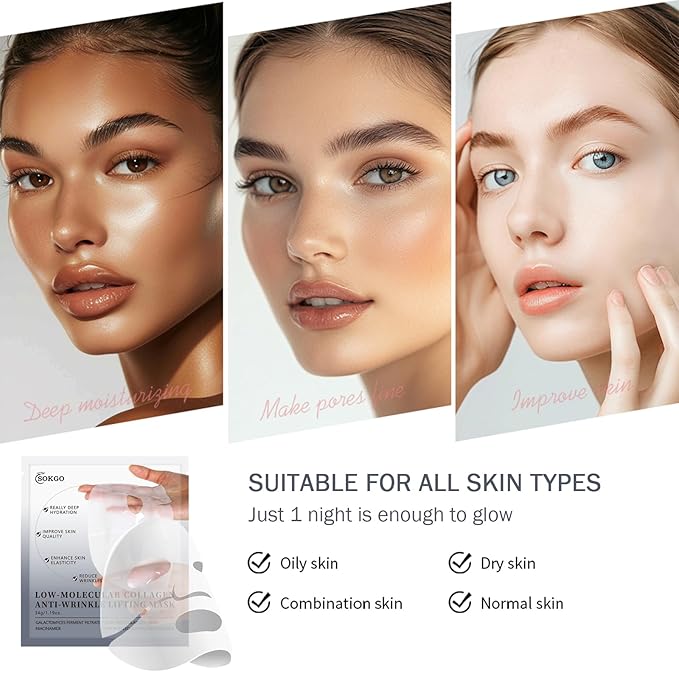 Low Molecular Weight Collagen Overnight Hydrogel Mask, Enhances Skin Elasticity, Reduces Pores, Transforms from White to Transparent Upon Absorption Skin Care TreatmentοΌ