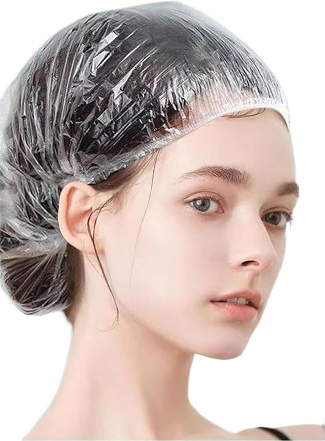 100 PCS Disposable Shower Caps Plastic Clear Hair Cap Elastic Waterproof Hair Bath Caps Thick Shower Cap for Women Hotel Hair Salon Travel Spa Home Use Beauty Salon Accessories Cleaning Supplies 20.5"