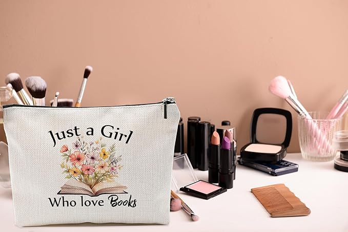 Book Lovers Gifts Makeup Bag, Cosmetic Bag Gifts for Book Lovers, Just A Girl Who Loves Book Makeup Zipper Pouch Bag, Bookish Gifts, Birthday Christmas Gift for Reader Teacher (Book)