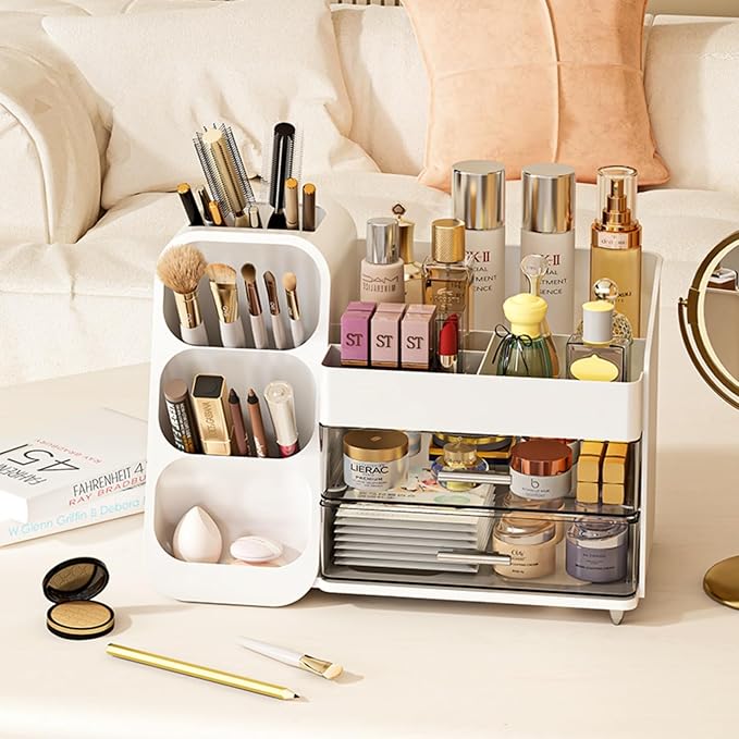 Makeup Organizer with Drawers for Vanity,Spacious Cosmetic Display Case,Perfect Storage Solution for Your Beauty Essential(Pink)