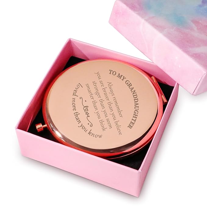 Granddaughter Gifts from Grandparents Grandma Grandpa, Personalized Compact Mirror, Sentimental Mothers Day Birthday Gifts for Granddaughter, Unique Graduation Present for Girls Women Her