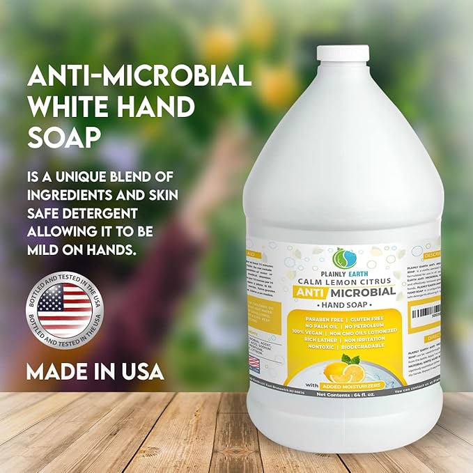 Antimicrobial Liquid Hand Soap (64 Oz) - Antibacterial Soap Refill - Hand Soap Refill Bottle - Cruelty Free Moisturizing Soap, Calm Lemon Citrus