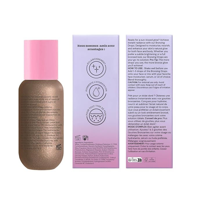 Glossmetics Bronzing Glow Drops - Brightening and Moisturizing Makeup and Skincare Bronzing Drops for Face and Body. Luminous Liquid Bronzer for Radiant Sun-Kissed Skin, Cruelty Free. Bronze, 35ml