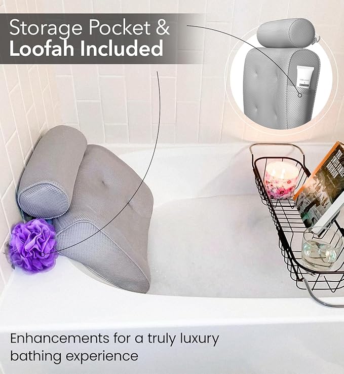 Everlasting Comfort Luxury Bath Pillow - Head, Neck, Back Soft Cushion for Bathtub, Spa & Relaxation