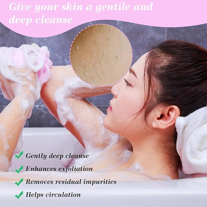 2 Pcs Back Scrubber for Shower, Back Washer with Handles for Men & Women, Double-Side Use Exfoliate Washcloth Bath Tool to Scrub Your Body (Pink and Blue)