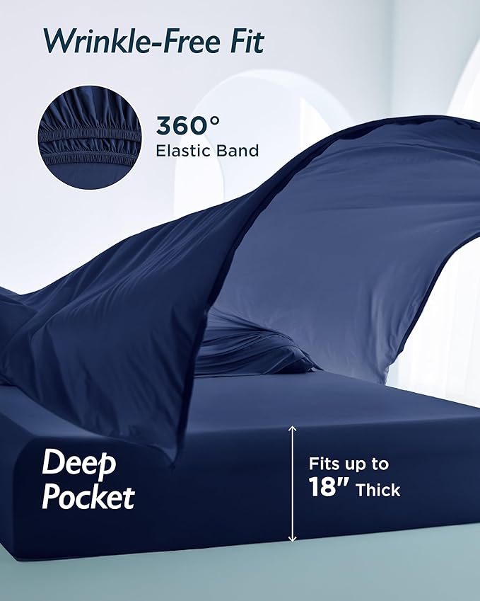 Breescape Cooling Sheet Set Full Size - BlendTek™ Dry & Cool Technology for Hot Sleepers and Night Sweats, Q-Max>0.46 Tech, Deep Pocket Up to 18", 360° Elastic Band, Twilight Blue