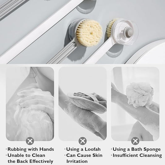 Bath Body Brush with Built-in Soap Dispenser - Exfoliating and Cleansing Shower Brush, 15 inch Long Handle Back Scrubber, Versatile Silicone Exfoliating Tool (Grey)