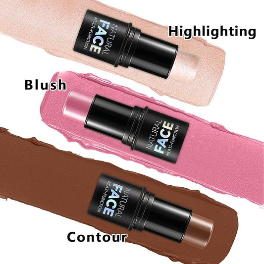 3Pcs Cream Contour Stick Makeup Kit, Shades with Highlighter, Blush and Bronzer Contour Stick for Sculpt the Cheeks, Long Lasting, Waterproof, Matte & Dewy Finish LIGHT MEDIUM(2+5+6)
