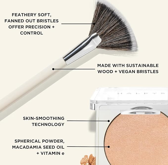 HALEYS Smoothing Highlighter Powder, Re-fract, Illuminating, Lightweight, Non-Caking, Smooths, Blurs, Long lasting, Nourishing & Skin-Softening, Infused with Spherical Powder, Macadamia Oil, V+CF