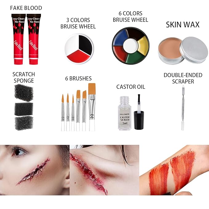Kaynest Fake Blood Scar Wax SFX Makeup Kit - Fake Wound Modeling Scar Wax for Halloween Face Paint Stage Monster Zombie Vampire Special Effects Kit