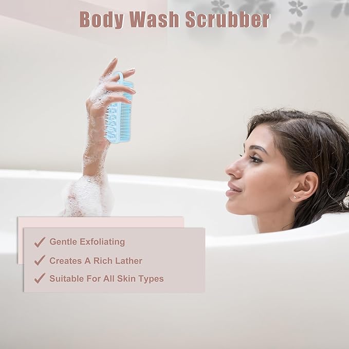 VOCOSTE Silicone Body Scrubber, 2 in 1 Body Brush Hair Scalp Massager, Soft Body Scrubbers for Use in Shower, Lathers Well Exfoliating Body Scrubber for All Skin Types, Blue