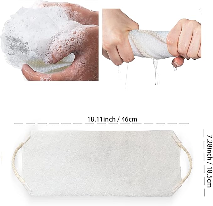 Scrubber Back for Shower Extended Length Scrubber Towel Exfoliating Washcloth Body Scrub Sponge Shower Loofah with Handle for Women Men Deep Clean Body Skin Massages (white2)