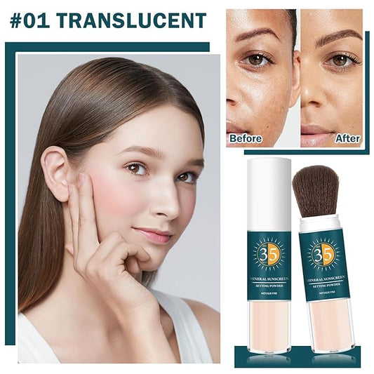 Mineral Sunscreen Powder SPF Powder for Face Oil Control Long Lasting Sunscreen Powder for Face Natural Light Breathable Translucent Powder Setting Powder Makeup #01 Translucent