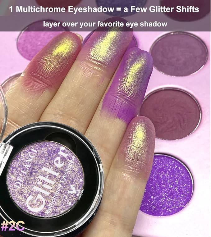 Afflano Purple-Gold Duo Chrome Multichrome Eyeshadow, Holographic Glitter, Color Change Sparkle Chameleon Luminizer Highlighter