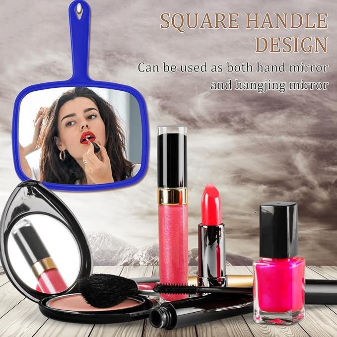 Geetery 12 Pcs Hand Mirror Handheld Makeup Mirrors with Handle Wall Mount for Cosmetic Bathroom Home Barber Salon Travel Portable Beauty School Gift for Women Student 6.69 x 9.45 Inch(Blue)