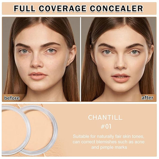 2PCS Under Eye Concealer for Dark Circles Color Correcting,Pro Concealer Full Coverage Tattoo Cover up Makeup,Long-lasting Corrector de Ojeras (2PCS - 01 Chantill)