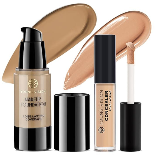 YOUNG VISION Full Coverage Liquid Foundation and Concealer Duo β Long-Wear, Lightweight, Non-Comedogenic, Hydrating, Oil-Free, Waterproof, Skin-Like Finish for All Skin Types