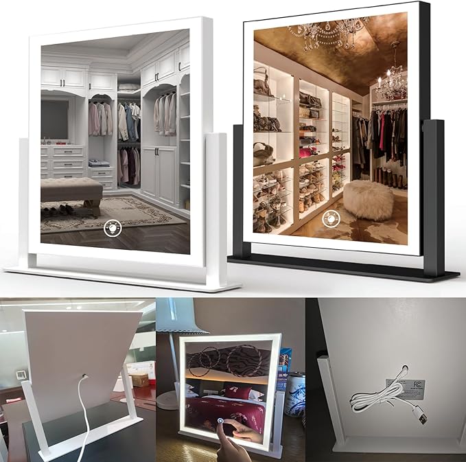 Makeup Mirror with Lights 12" White,Smart Touch Control,3-Color Dimmable LED Vanity Mirror with Lighted Cosmetic Mirror for Dressing Room & Bedroom Desktop,360Β° Rotation,Adjustable Brightness
