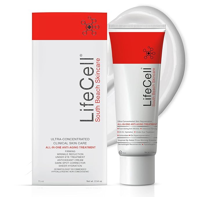 LifeCell All In One Anti-Aging Cream β Reduces Wrinkles, Fine Lines, Dark Circles & Sun Damage β Retinol, Vitamin C, DMAE & Hyaluronic Acid β Fragrance-Free, for All Skin Types (2.54oz)
