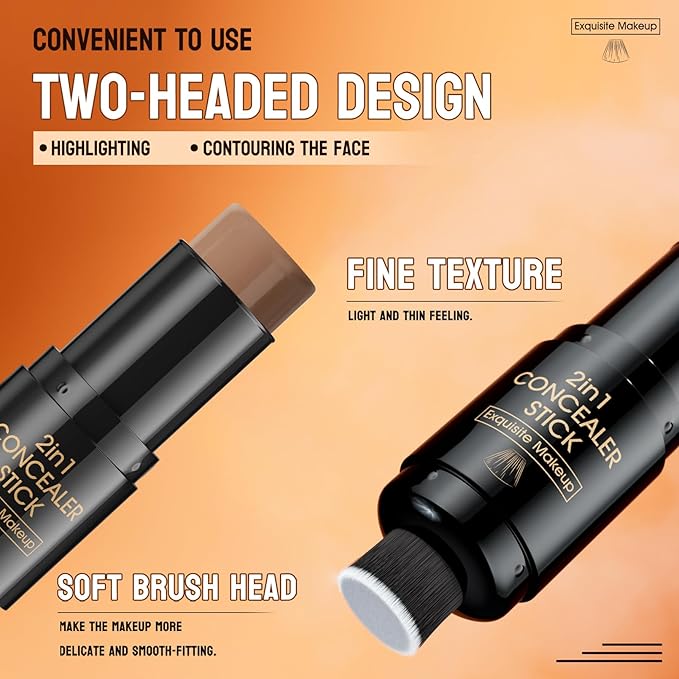 2 In 1 Cream Contour Stick Makeup with Built-In Brush, Makeup Concealer Stick for Women, Long Lasting, Waterproof, Matte (#06)