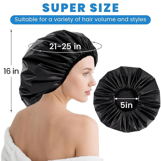 Extra Large Shower Cap, Double-Layer Waterproof Shower Caps,Hair Cap for Shower Bathing,Black Shower Cap for Men Women Thick Long Hair Braids Curly Hair