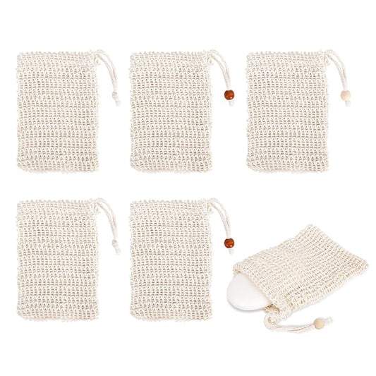 6 Packs Natural Sisal Bag - Exfoliating Foaming Pouch - Scrubber for Bath - Multiple Holders - Saver Bag Extend The Life of Your Soap Bar